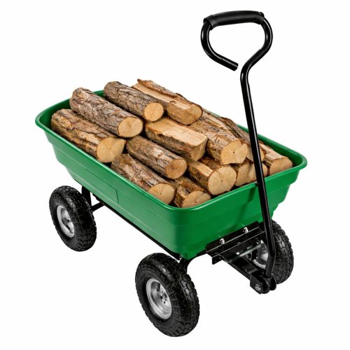 Kerti szállítókocsi, kivehető, dönthető tálca, zöld, 120 kg
