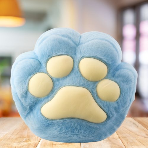 Plüss párna kézmelegítő zsebbel, kék, 40cm