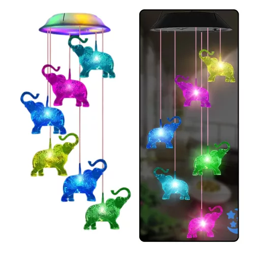 Solar Garden LED csengő lámpák Elefántok Színes 70cm