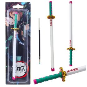   Katana Sword Anime golyóstoll fém fekete tintával cserélhető utántöltő türkiz