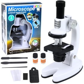   Mikroszkóp oktatókészlet gyerekeknek, zoom 1200x, fehér, tartozékokkal