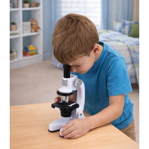 Mikroszkóp oktatókészlet gyerekeknek, zoom 1200x, fehér, tartozékokkal