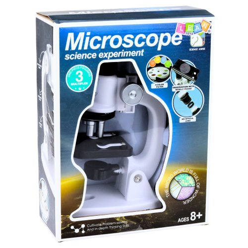 Mikroszkóp oktatókészlet gyerekeknek, zoom 1200x, fehér, tartozékokkal