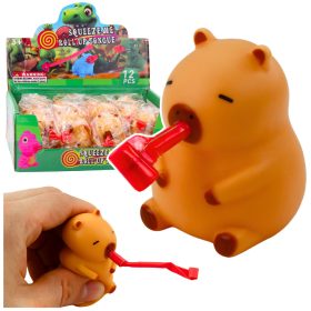   Squishy Capybara trombitával és csöves bronz figurával 7cm