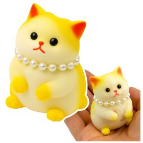   Szenzoros Plüss Puha Cica Gyöngyökkel Fehér És Sárga 7.5cm