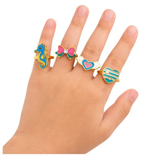 Gyermekgyűrű készlet állítható fémből, különböző szívmintákból 12 db.