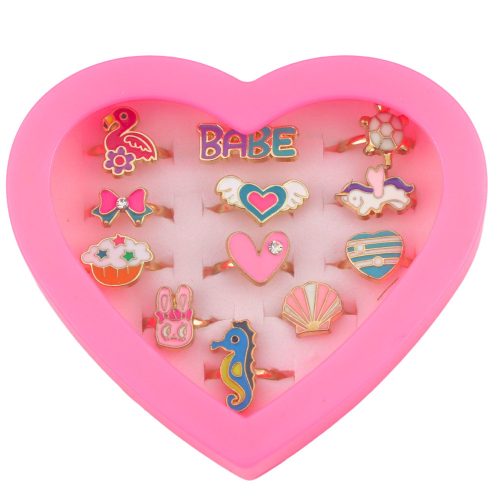 Gyermekgyűrű készlet állítható fémből, különböző szívmintákból 12 db.