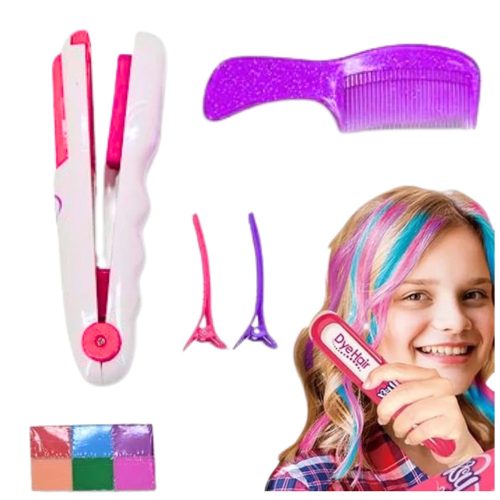 Hajfestő készlet: Hajegyenesítő, Színes kréták, Clipek, Fésű