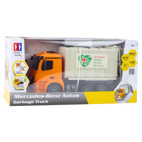 Mercedes-Benz Antos távirányítós szemetesautó RC narancssárga 1:26
