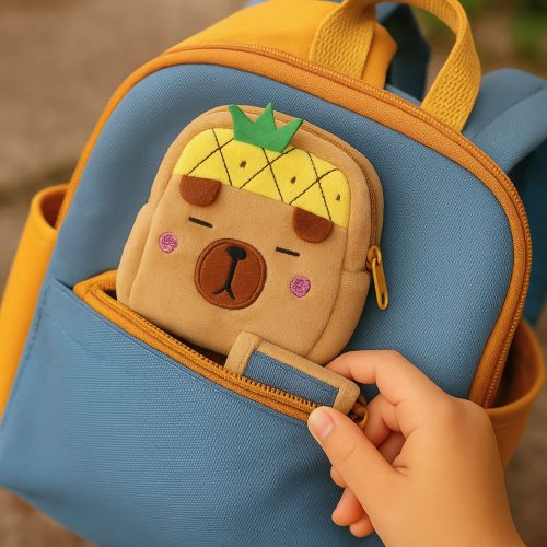 Plüss Pénztárca Kulcstartóval Kapibara Ananász Sárga 9,5 x 8 cm