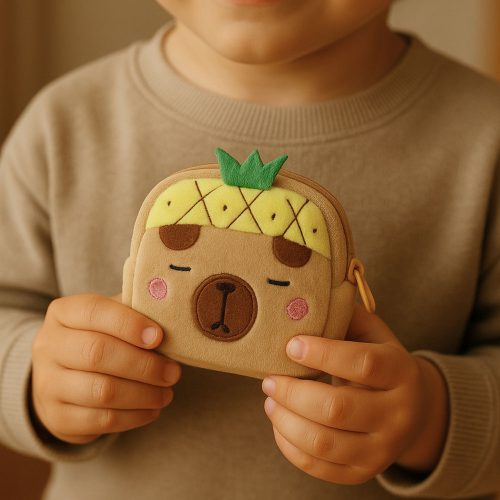 Plüss Pénztárca Kulcstartóval Kapibara Ananász Sárga 9,5 x 8 cm