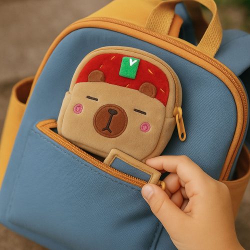 Plüss Pénztárca Kulcstartóval Kapibara Eperpiros 9,5 x 8 cm