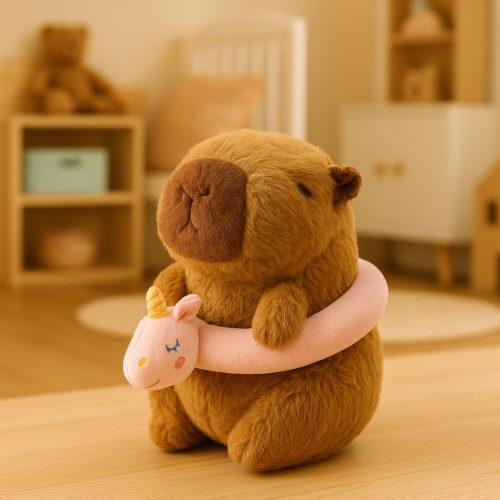 Plüss Capybara Rózsaszín Mentőgyűrű Unikornissal Barna 20cm