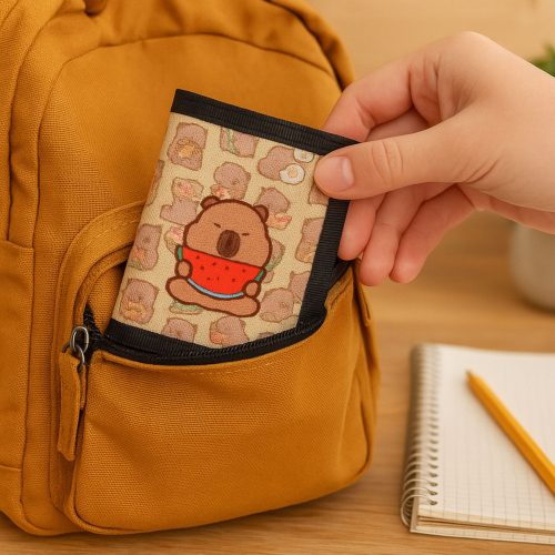 Gyerek pénztárca tépőzárral és karabinerrel, vízipipa görögdinnyével