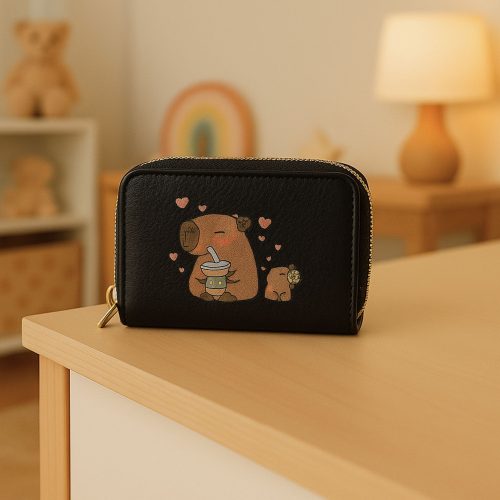 Két rekeszes pénztárca kártyatartó rekeszekkel Kapybara Fekete 12,5 x 8,5 cm