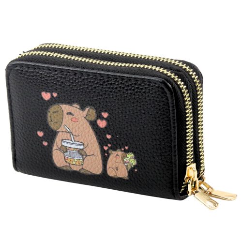 Két rekeszes pénztárca kártyatartó rekeszekkel Kapybara Fekete 12,5 x 8,5 cm