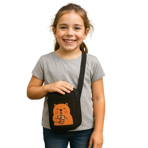 Capybara válltáska, állítható pánttal, fekete, 20 x 14,5 cm