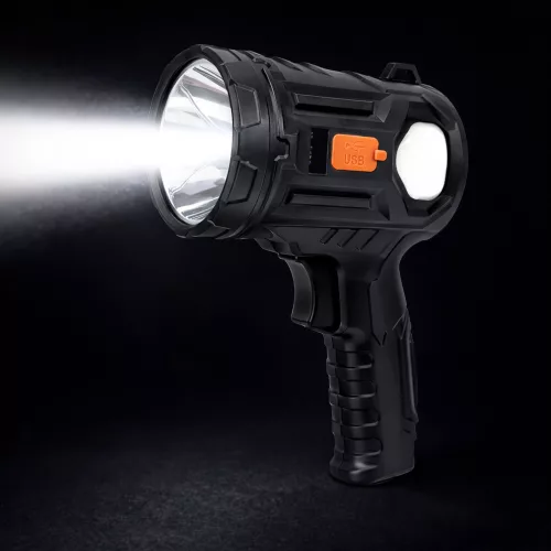LED napelemes keresőlámpa, zseblámpa, 6 üzemmód, külső akkumulátor, cserélhető szűrők, 19 cm