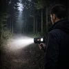 LED napelemes keresőlámpa, zseblámpa, 6 üzemmód, külső akkumulátor, cserélhető szűrők, 19 cm