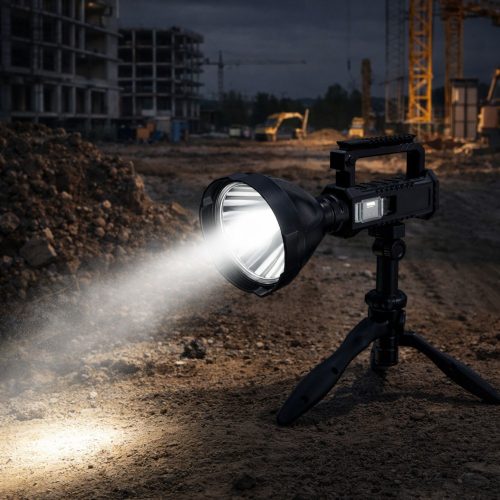 Nagy zseblámpa reflektorfény háromlábú állvánnyal LED keresőfénnyel W5120 külső akkumulátor 31 cm