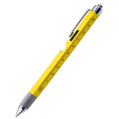 8 az 1-ben multifunkciós toll, vízmérték, LED-es zseblámpa, csavarhúzó, sárga