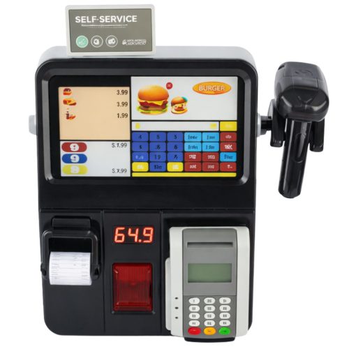 Az önkiszolgáló pénztár terminál szkennerének fényei hangjelzést adnak.