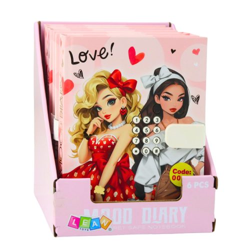 Lánynapló jegyzetfüzet kóddallamok színes oldalak szívek