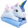 Plüss Unikornis Ölelnivaló Játék Takaróval 160x110cm Kék 55cm