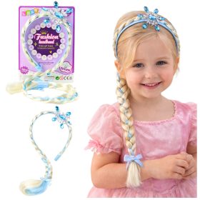   Hosszú Fonott Fejpánt Kék Szalaggal Gyémántok Hópelyhek 50 cm