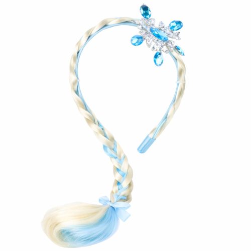 Hosszú Fonott Fejpánt Kék Szalaggal Gyémántok Hópelyhek 50 cm