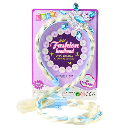 Hosszú Fonott Fejpánt Kék Szalaggal Gyémántok Hópelyhek 50 cm