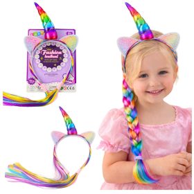 Unikornis szarv fejpánt színes hajfonatokkal