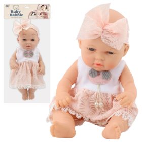   Rózsaszín Ruhás Baba, Fejpánt, Mozgatható Karok és Lábak, 30cm