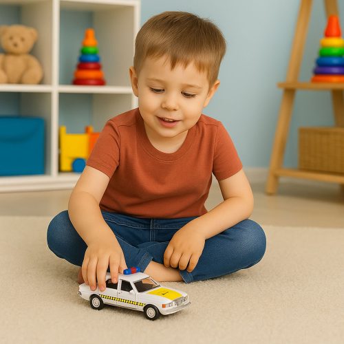 Klasszikus rendőrautó fém meghajtó nyíló ajtók fehér 1:32