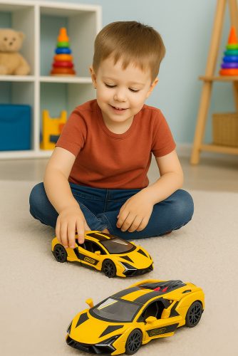 Versenyautó Sports Metal Drive Nyitóajtós Sárga 1:32