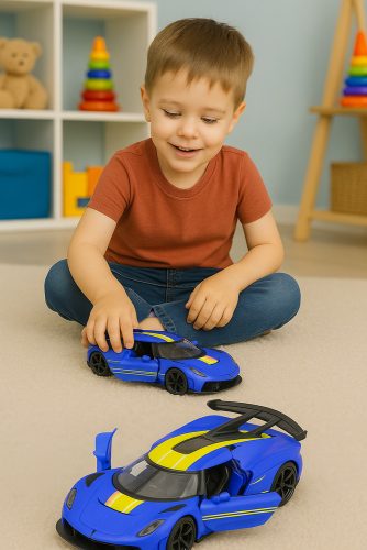 Sportautó Fém Versenyautó Nyitó Ajtók Kék 1:32