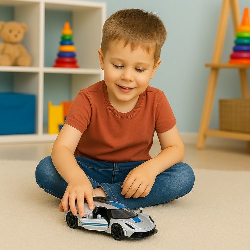 Sportautó Fém Versenyautó Nyitó Ajtók Ezüst 1:32