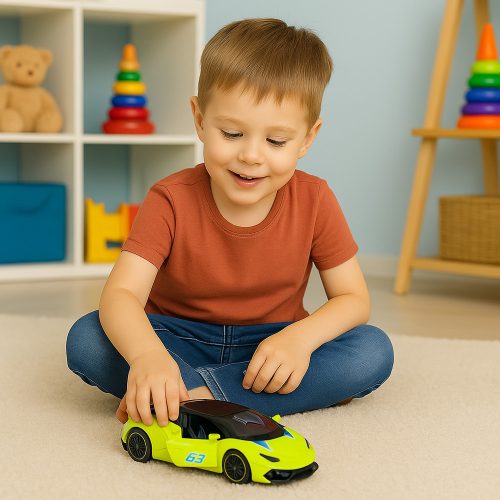 Sportautó Pull Back fém neonzöld 1:43