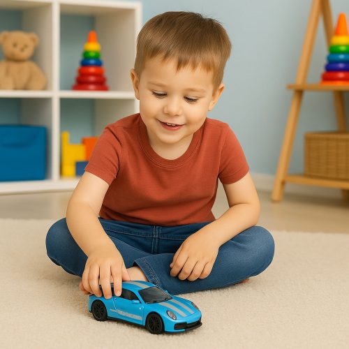 Fém versenyautó nyitható ajtókkal, kék GTRS 1:43