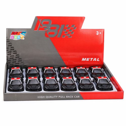 Sports Car Police Car With Motorized Metal Pull-Back Black 1:43