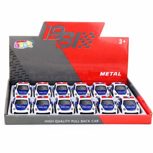 Sports Car Police Car With Motorized Metal Pull-Back White 1:43