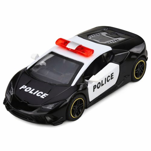 Police Car Sports Car With Motorized Metal Pull-Back Black 1:43