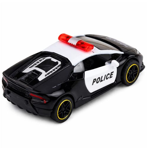 Police Car Sports Car With Motorized Metal Pull-Back Black 1:43