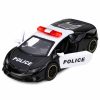 Police Car Sports Car With Motorized Metal Pull-Back Black 1:43