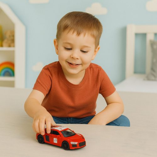 Sportautó fém húzós lámpák piros hangokkal 1:43