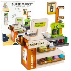   Pénztárgép, kávézó, kiegészítők, fények, hangok, 70 db.