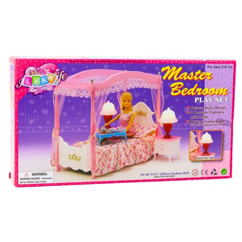 Bababútor szett: Baldachinos ágy, Éjjeliszekrények, Lámpák