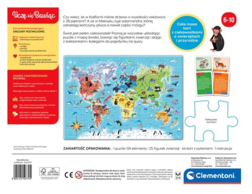 Oktatójáték rejtvények és kvízek: Állatok Fedezze fel a világot Játsszon és tanuljon lengyel nyelvet Clementoni 50779