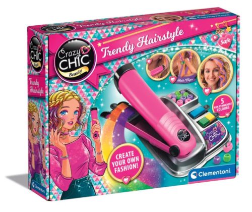 Crazy Chic hajfestő készlet: Őrült frizurák hajegyenesítővel és gyöngyökkel Clementoni 18773