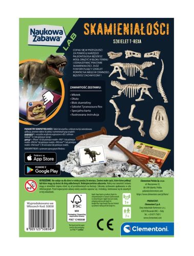 Tudományos szórakoztató fosszíliák T-Rex csontváz lengyel nyelven Clementoni 50858